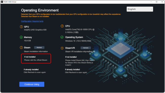 <p>2.3If Steam VR is not installed, please first click the link in the image to download and install Steam. (If already installed, you can skip this section.)</p> mobile image